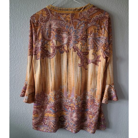 Festival Hippie 70s Velvet Bib Top Blouse Large Yarn Tassel Bell Sleeves Boho - Picture 8 of 11